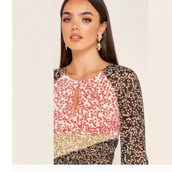 Anthro Foxiedox floral multi color smocked waist ruffle mini dress New sz Med